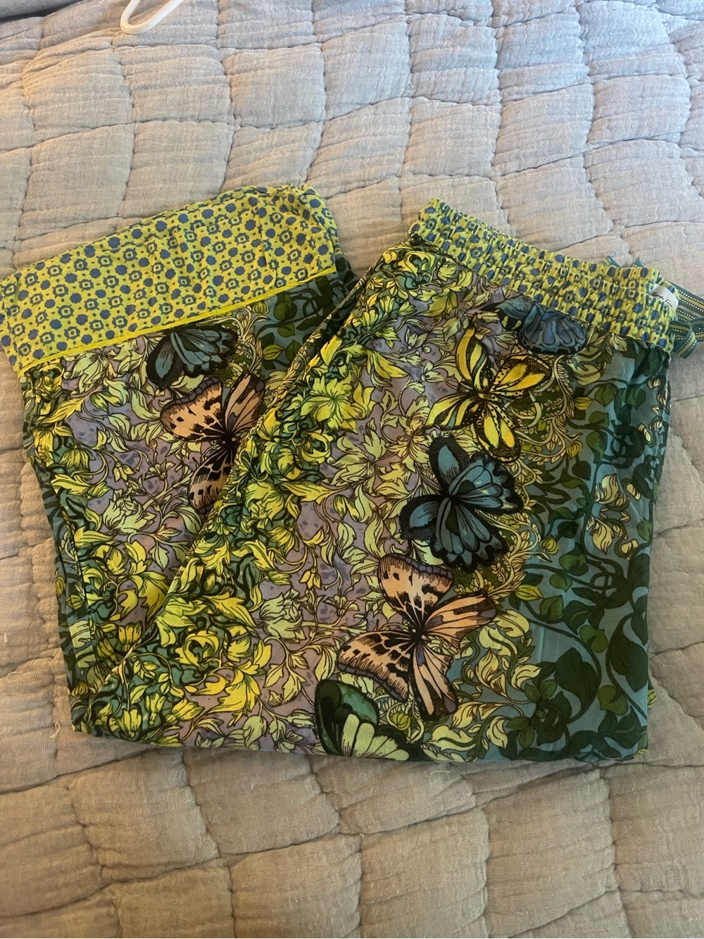 Anthropologie Green Floral & Butterfly Pajama Pants